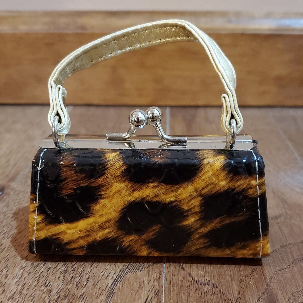 4" lipstick purse tic tok brown leopard print B9